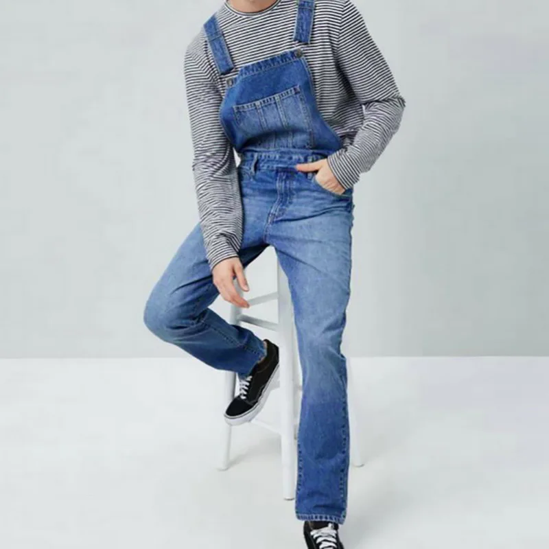 

Men's Denim Bib Pants Washed Full Length Jeans Jumpsuits Hip Hop Straight Jean Overalls for Men Streetwear New Male Jumpsuit