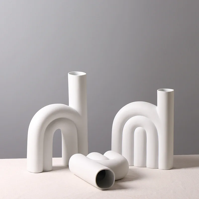 

Nordic creative H letter flower model room hotel club personalized decoration ceramic flower vase geometric ornaments