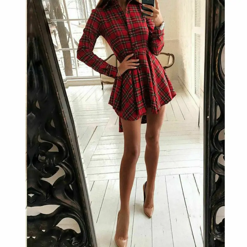 Новое модное женское клетчатое платье на пуговицах для девочек сексуальное