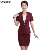 hotel front desk professional womens short sleeved suit skirt 2 two piece office short sleeved jacket high waist skirt