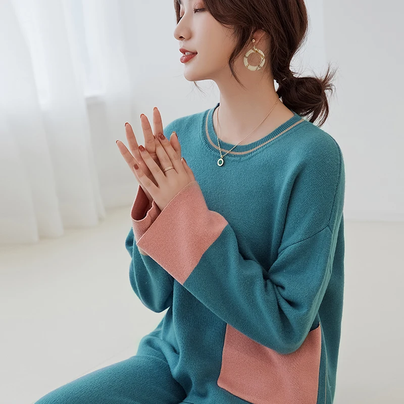 Новинка женский осенне зимний 100% кашемировый шерстяной вязаный теплый костюм