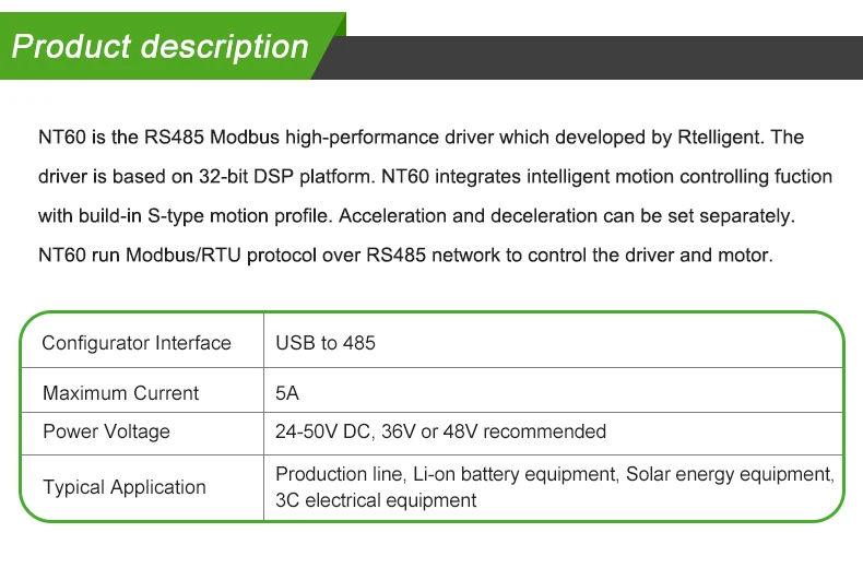 Rtelligent 2 3 фазы Nema 23 24 NT60 RS485 Драйвер шагового двигателя через RS485 сеть Modbus для открытого цикла и замкнутого цикла двигателя