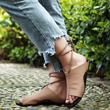 Flats Shoes Leather Gladiator Zapatos Mujer Summer Sandals Women Ankle Strap Femme Sandale 2020 Slip