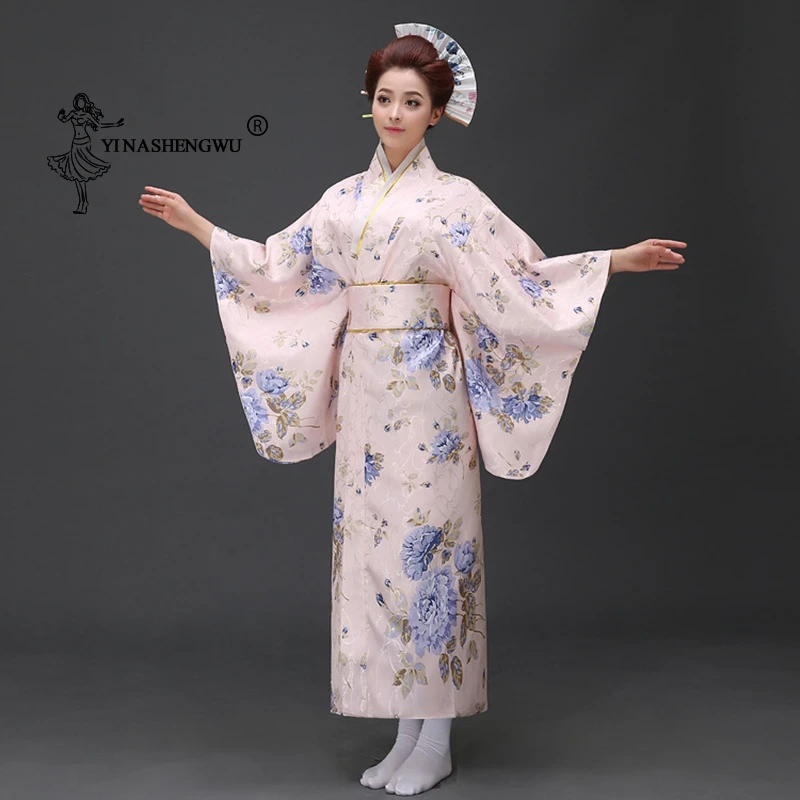 Японское женское традиционное длинное кимоно с цветочным принтом, сценический костюм маскарадный костюм, азиатская одежда, сексуальная ге... от AliExpress RU&CIS NEW