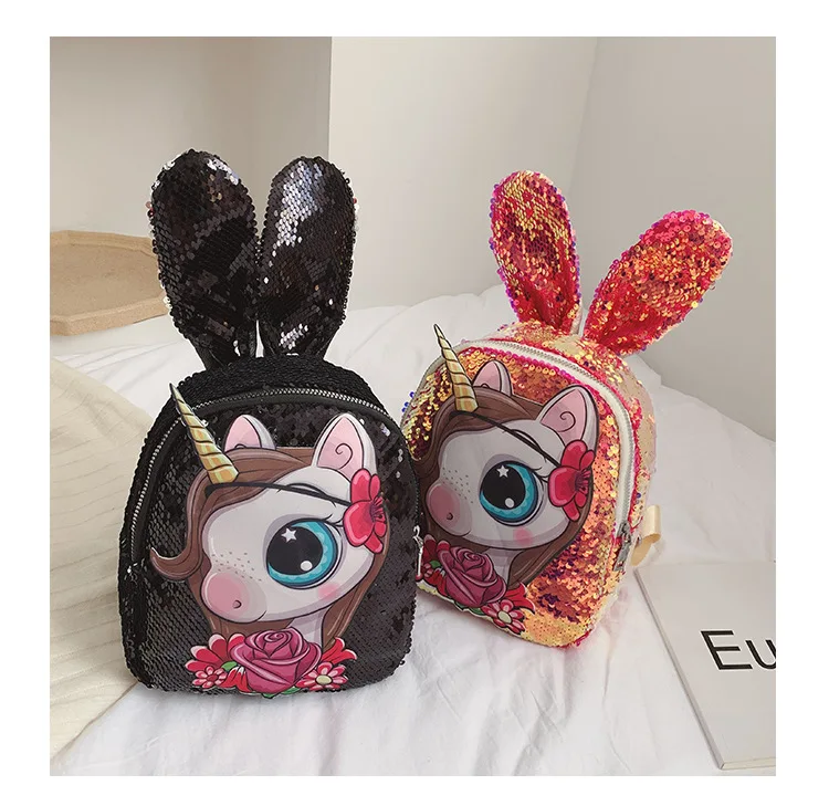 Детский рюкзак с блестками Корейская версия рюкзака милыми заячьими ушками и