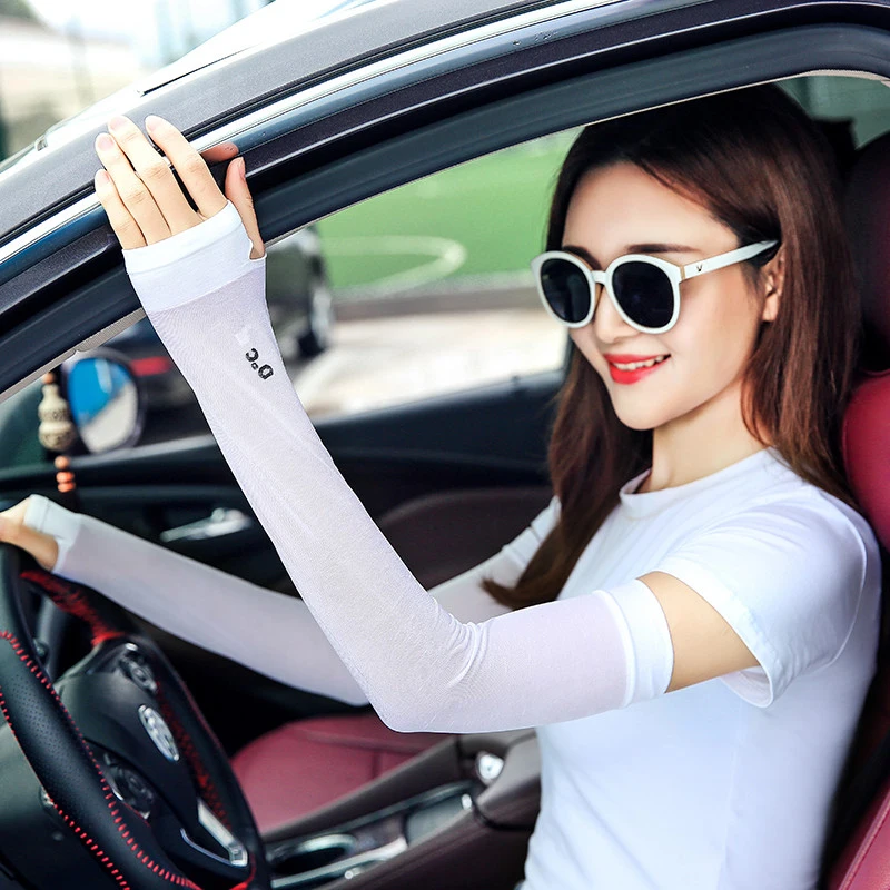 

1 Pair Summer Outdoor Cycling Driving Sunscreen Long Finger Ice Silk Cool Arm Sleeves Unisex UV Stretch Cover TSLM1