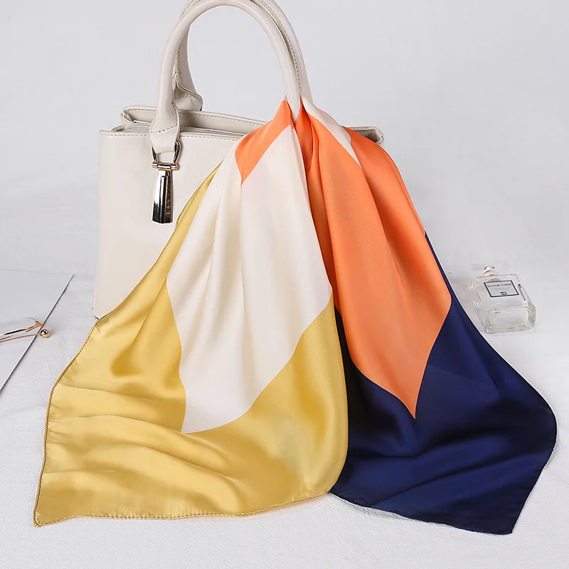 70*70CM Solid Silk Square Neck Scarf Women's Foulard Hair Band Neckerchief Head Scarves Bandana Shawls Lady Wraps Pashmina - купить по