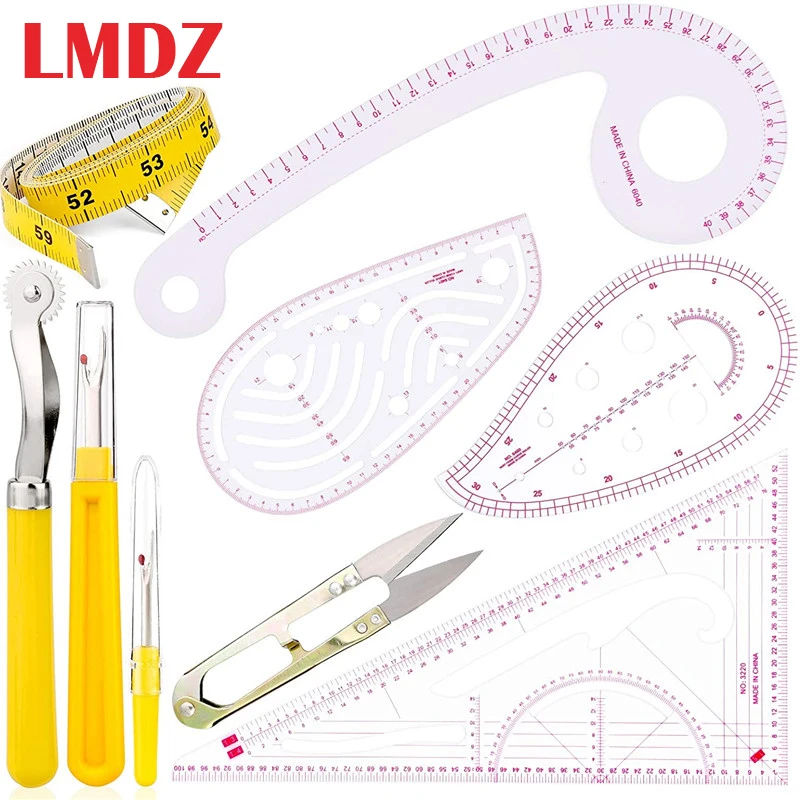 

LMDZ 4 Styles Sewing Tailor Ruler Measuring Kits French Curve Ruler Metric Shaped Sewing Tools With Seam Ripper Tracing Wheel