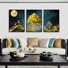 Wall art home decor холст печати плакатов абстрактный Золотой дерево олень Настенная картина без рамы украшения для дома номер эстетическое