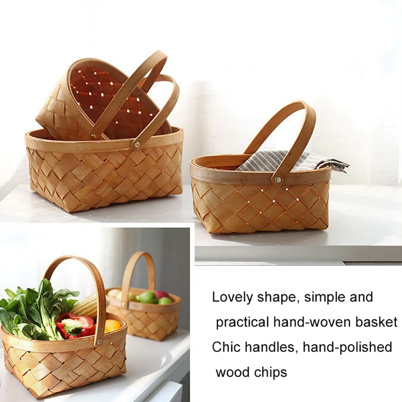 Ручной ротанг контейнер для хранения корзина деревянная с ручкой | Дом и сад