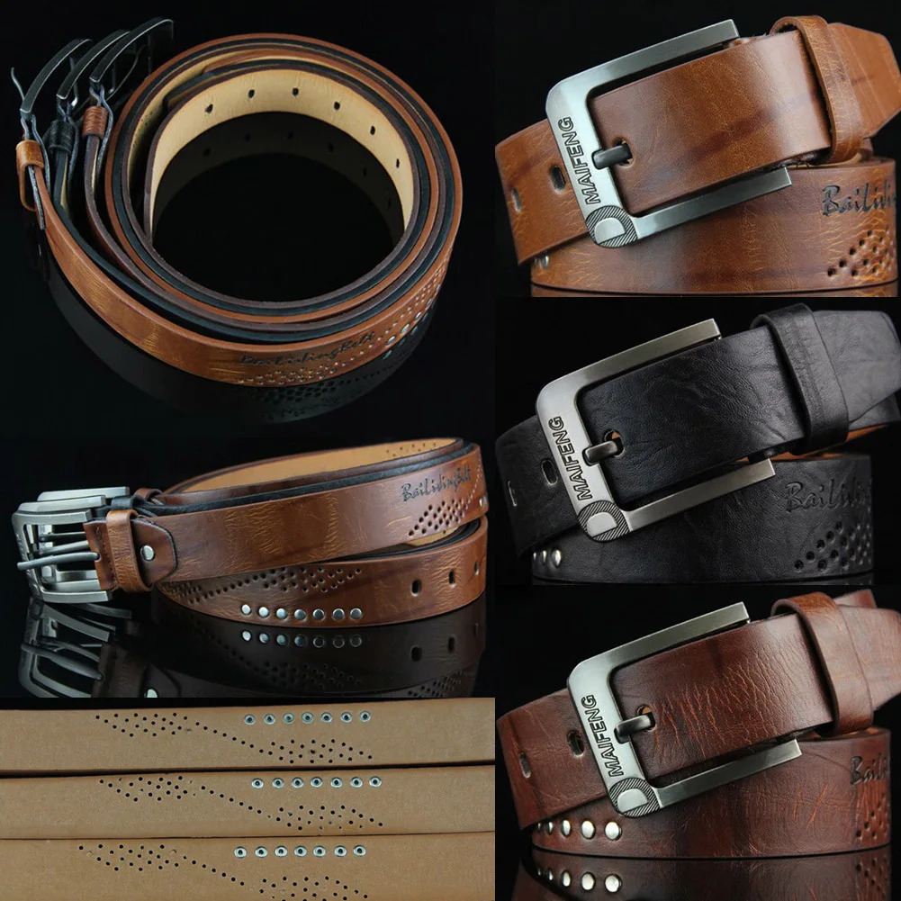 

New Fashion Men Cow Genuine Leather Belt Punk Rivet Classic Vintage Pin Buckle Casual Waistband Durable Strap For Man Cowboy