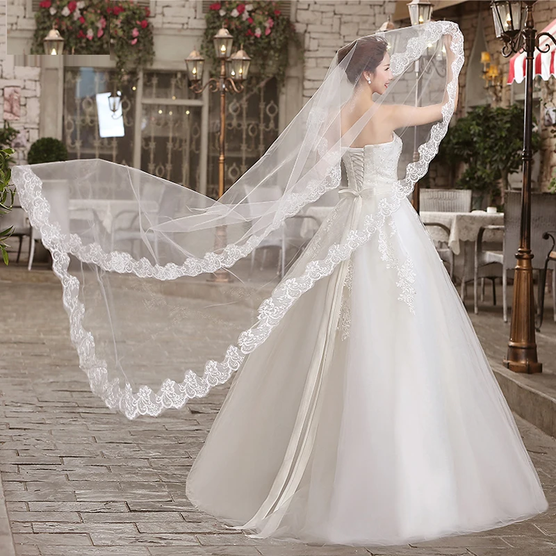 

Wedding Accessories Veil Bridal Wedding Veil 2.5M 1 Layer Lace Without Comb