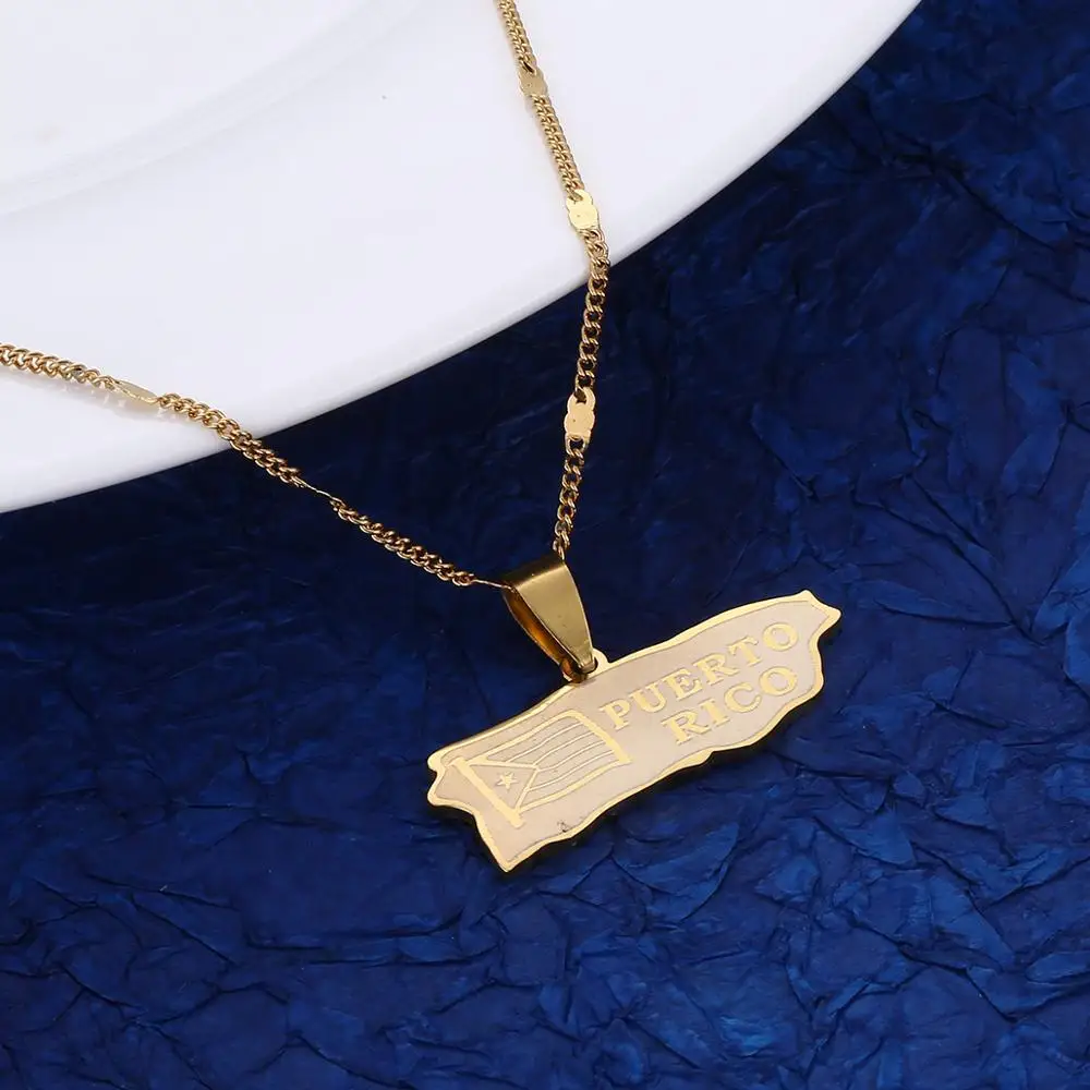 Цепочка с подвеской в виде карты Пуэрто Рико из нержавеющей стали|Ожерелья
