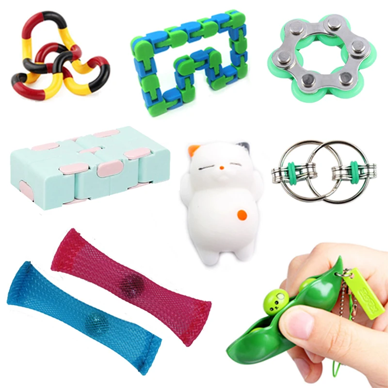 

5PCS Fidget Toys Pack Squishy Sensory tangle Figet set Anti Poppit Toy Wacky track Bike Chain Twist Decompression Toy Adult Kids