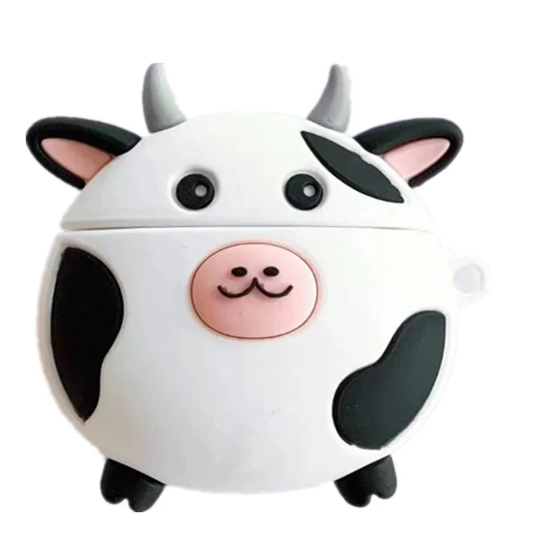 

3D Dairy Cow Case for Airpods 1 2 Bluetooth Earphone Case for Air Pods Accessories Protective Cover Cute Silicone with Keychain