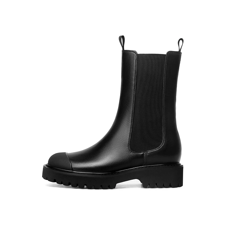 

2020 new Genuine Leather Thick Sole Chelsea Boots Female Designer low heel Waterproof Shoes Heightening British Smoke Tube Boots