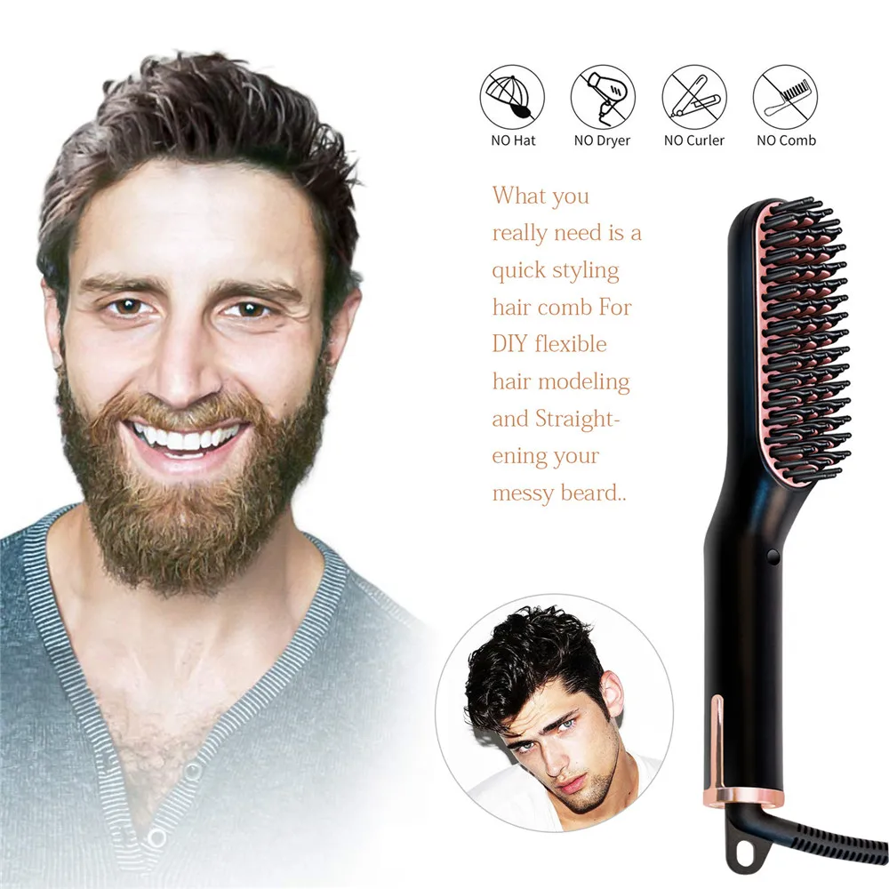 

Portable Electric Hair Straightening Beard Brush Fast Styling For Men Hair Straightener Curling Iron Foldable Comb For Traveling