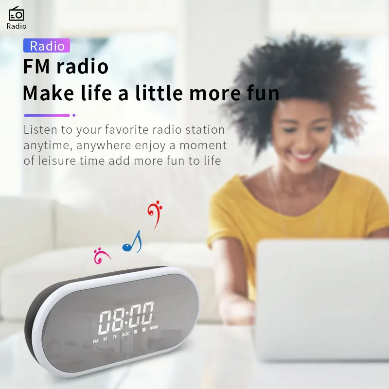 

Fashion Mirror Alarm Clock Speaker,Portable Wireless Bluetooth Multifunctional Speakers With AUX/Radio/Light,Gifts For Ladies