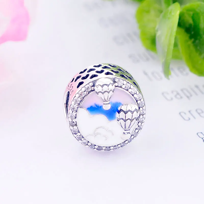 Шарик воздушный розовый из стерлингового серебра 925 пробы с подвеской для