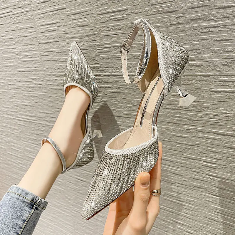 

999-10 night fashion rhinestone celebrity style hollow high heels female pointed toe stiletto bridesmaid wedding shallow shoes