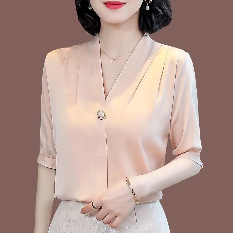 

Chiffon Blouse Women 2021 Summer Chiffon Shirts Blouse Tops Fashion Casual V-Neck short sleeve Blouses Femme Blusa