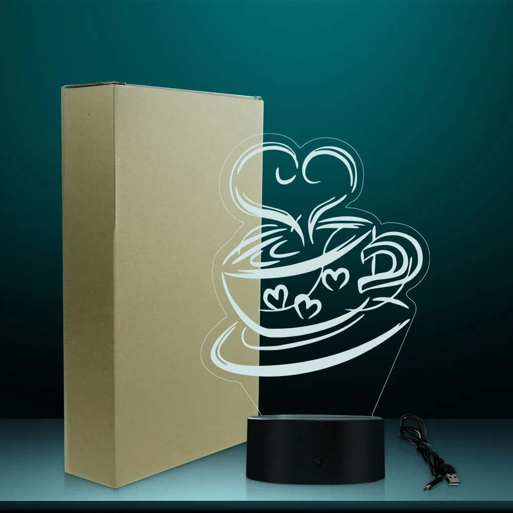 Кофейная чашка 3D ночной Светильник с оптической иллюзией новинка светодиодная