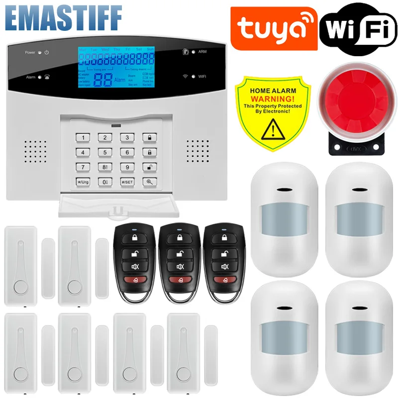 IOS Android APP Control Wireless Home Security Tuya WIFI GSM Alarm System two way Intercom SMS notice for power off