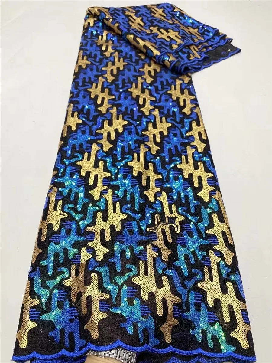 

New Arrivals African Velvet Sequins Fabric 2021 High Quality French Lace Material Nigerian Tissu 5 Yards For Party Dress PV2