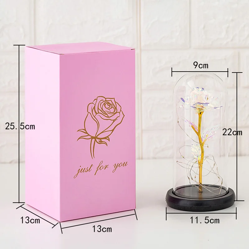 

Eternal Flower with Transparent Glass Cover LED Night Light Gold Foil Rose Christmas Valentine's Day Gifts Home Decor Ornaments