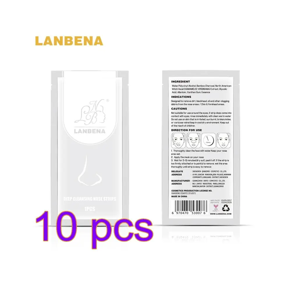 10pcs Nose patch LANBENA, 80 шт., бумажная маска для удаления черных точек, маска для носа, полоска пор, маска для удаления кожуры, против акне, маска для глубокого очищения черного носа, уход за кожей - Цвет: 10pcs Nose patch