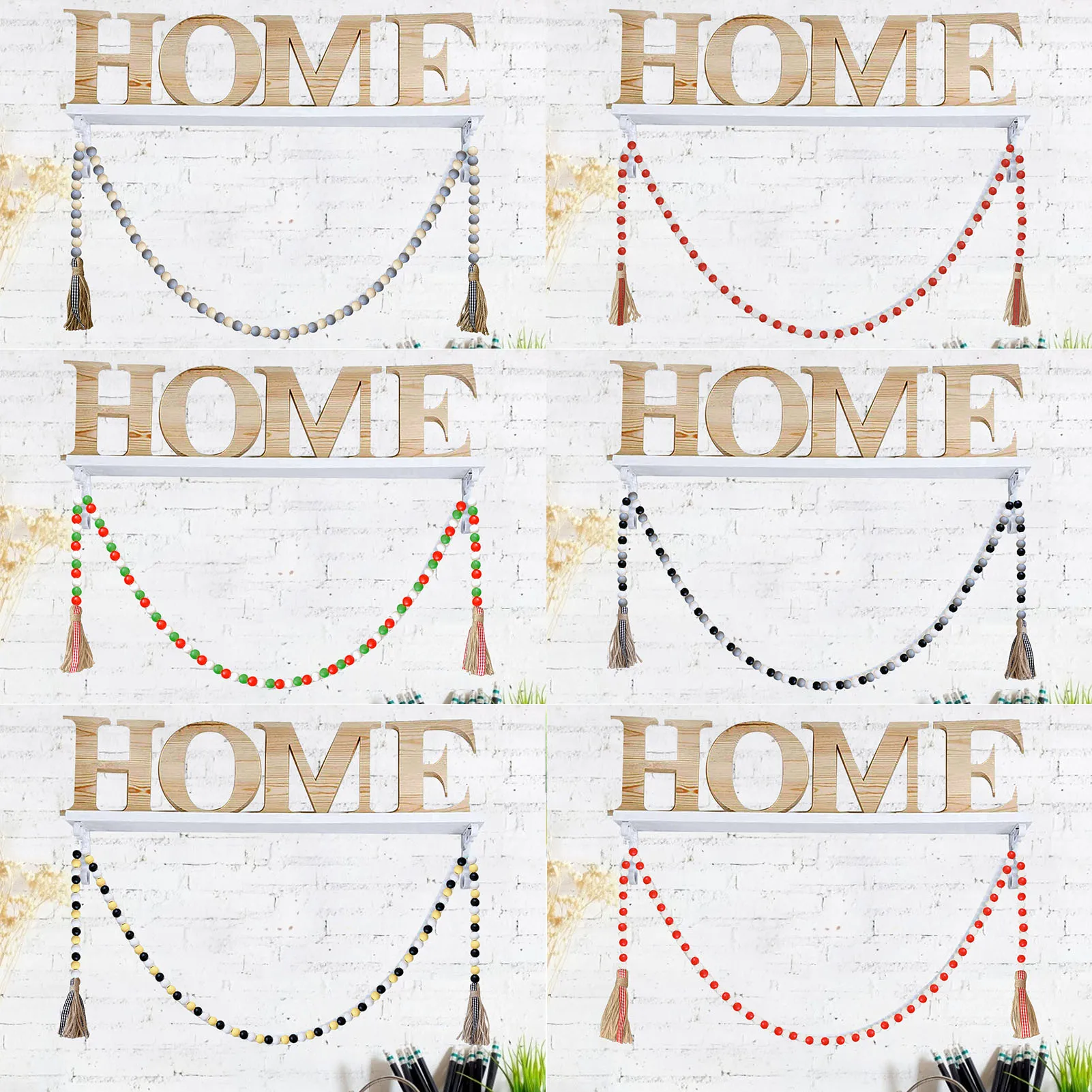 

Wooden Bead Garlands With Tassel Colorful Rustic Garlands Farmhouse Beads Hanging Garlands Pendant Home Decoration