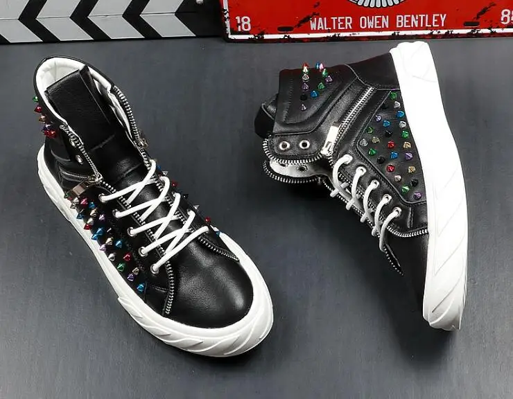 2019 Men's Designer street Trendy Punk hip-hop colour rivets Loafers Platform Casual Flats Shoes Male Dress Wedding Prom shoes | Обувь