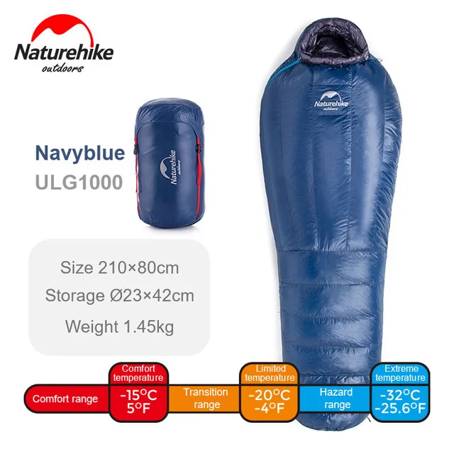 1000g Naturehike 800FP спальный мешок на гусином пуху для взрослых, зимний открытый кемпинг, холодная погода-4℃/-10℃/-15℃ - Цвет: 1000g