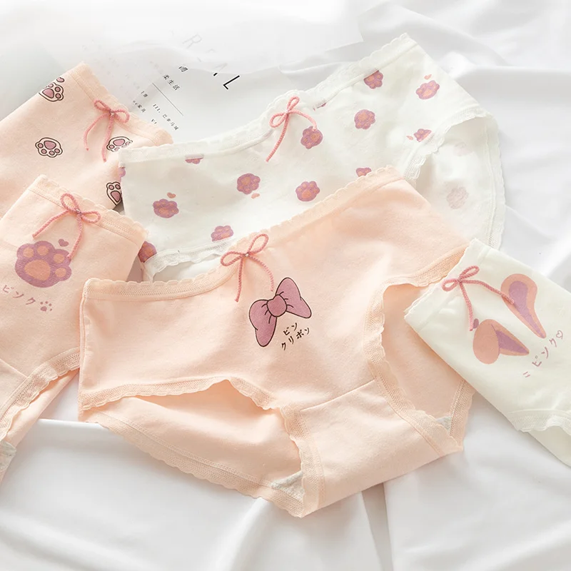 

Women Panties Cute Printed Cartoon Girl Underwear Briefs Cotton Mid Waist Underpants Comfort Seamless Lovely Female Lingerie New