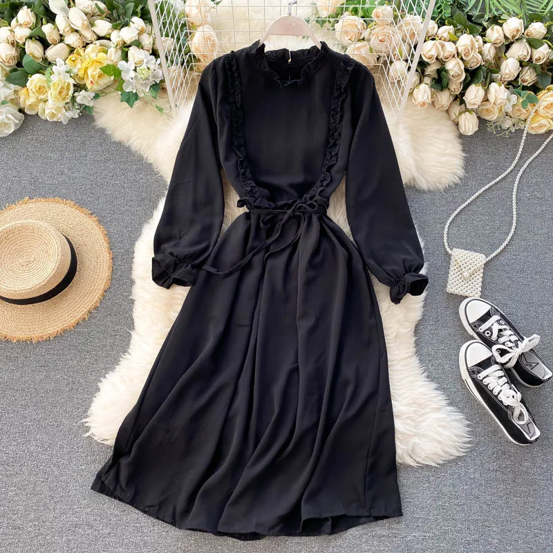 Платье SINGRAIN женское с воротником-стойкой шикарное простое однотонное