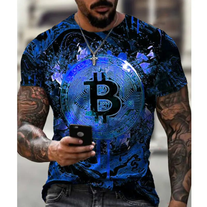 

Casual Streetwear Fashion T-shirt Men's Short-sleeved Loose T-shirt Bitcoin 3d Printing Slim Round Neck Pullover and Men