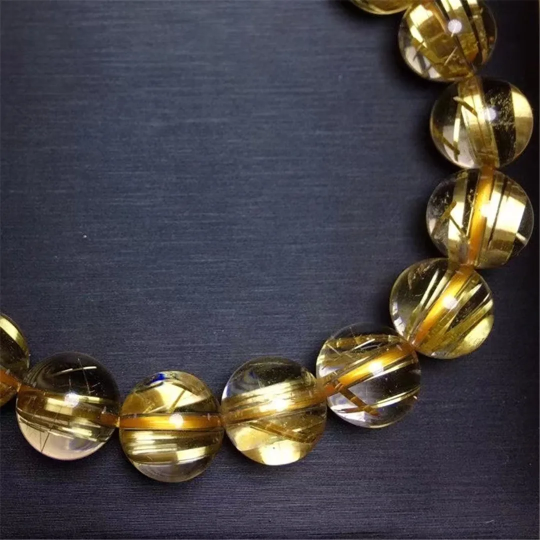 

Natural Gold Rutilated Quartz Bracelet For Women Man Wealth Healing Crystal 10mm Round Beads Stretch Jewelry AAAAA Certificate