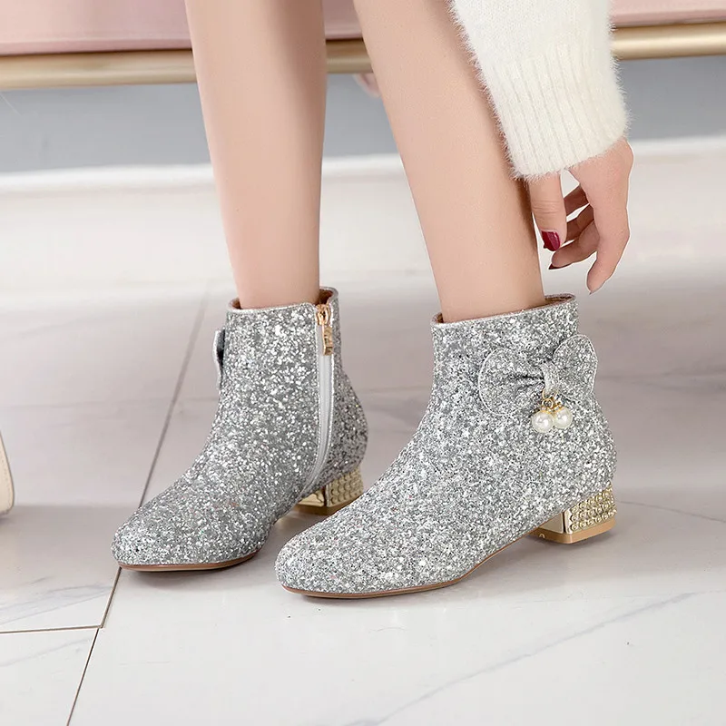 Женские ботильоны с бантом YMECHIC модные милые полусапожки принцессы кристаллами