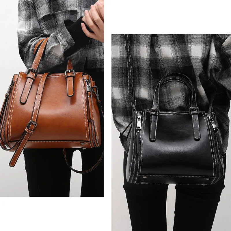 

Women Messenger Bags Genuine Leather Shoulder Bags Ladies Hand Bag Vintage Casual Tote Vertical square bag zipper