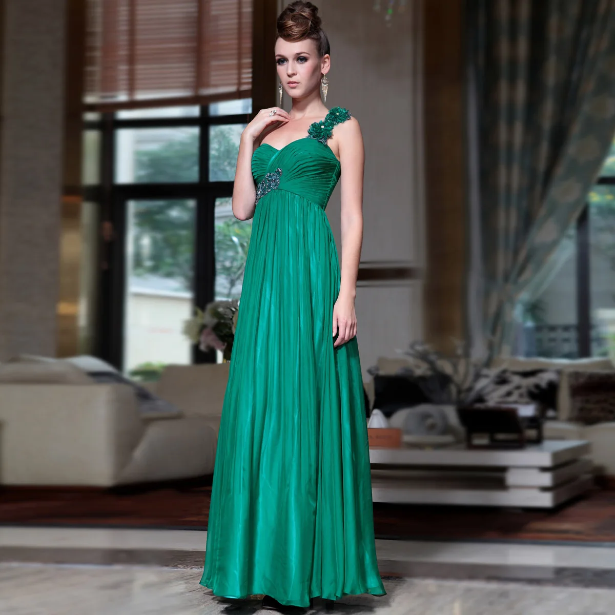 

free shipping 2018 Green one shoulder mint green chiffon elegant banquet pant suit design slim evening mother of the bride dress