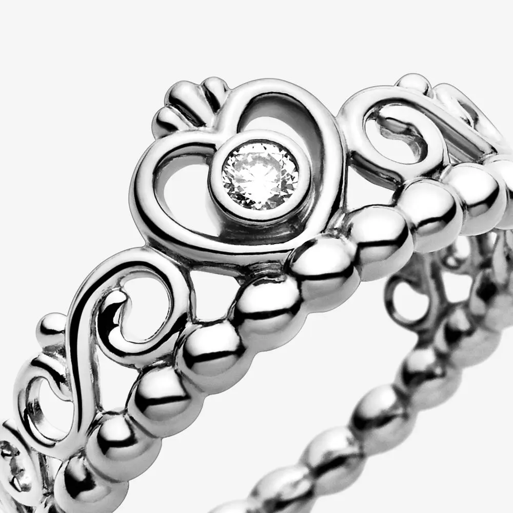 

Real 925 Sterling Silver Ring Pan Princess Tiara Crown Ring Crystal For Women Wedding Party Gift Jewelry 2020