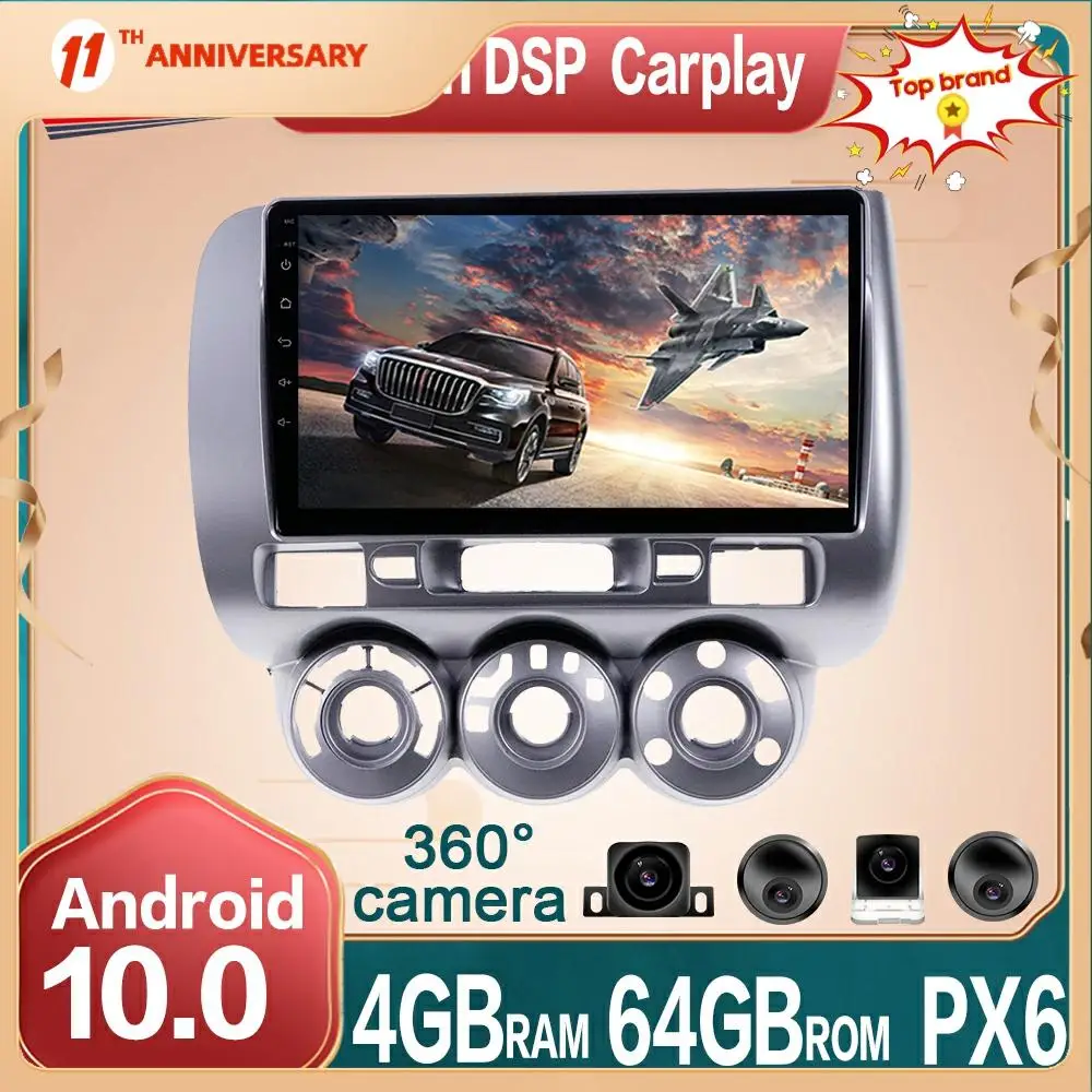 

Для Honda Fit 2006 + Android 10 Автомобильный мультимедийный радио плеер 360 панорамная камера PX6 4G + 64GB Автомобильный GPS навигатор DVD DSP Carplay