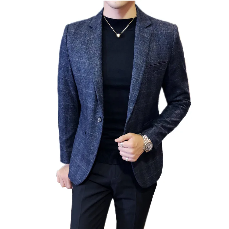 Осенний Новый мужской Клетчатый костюм Блейзер деловой повседневный пиджак