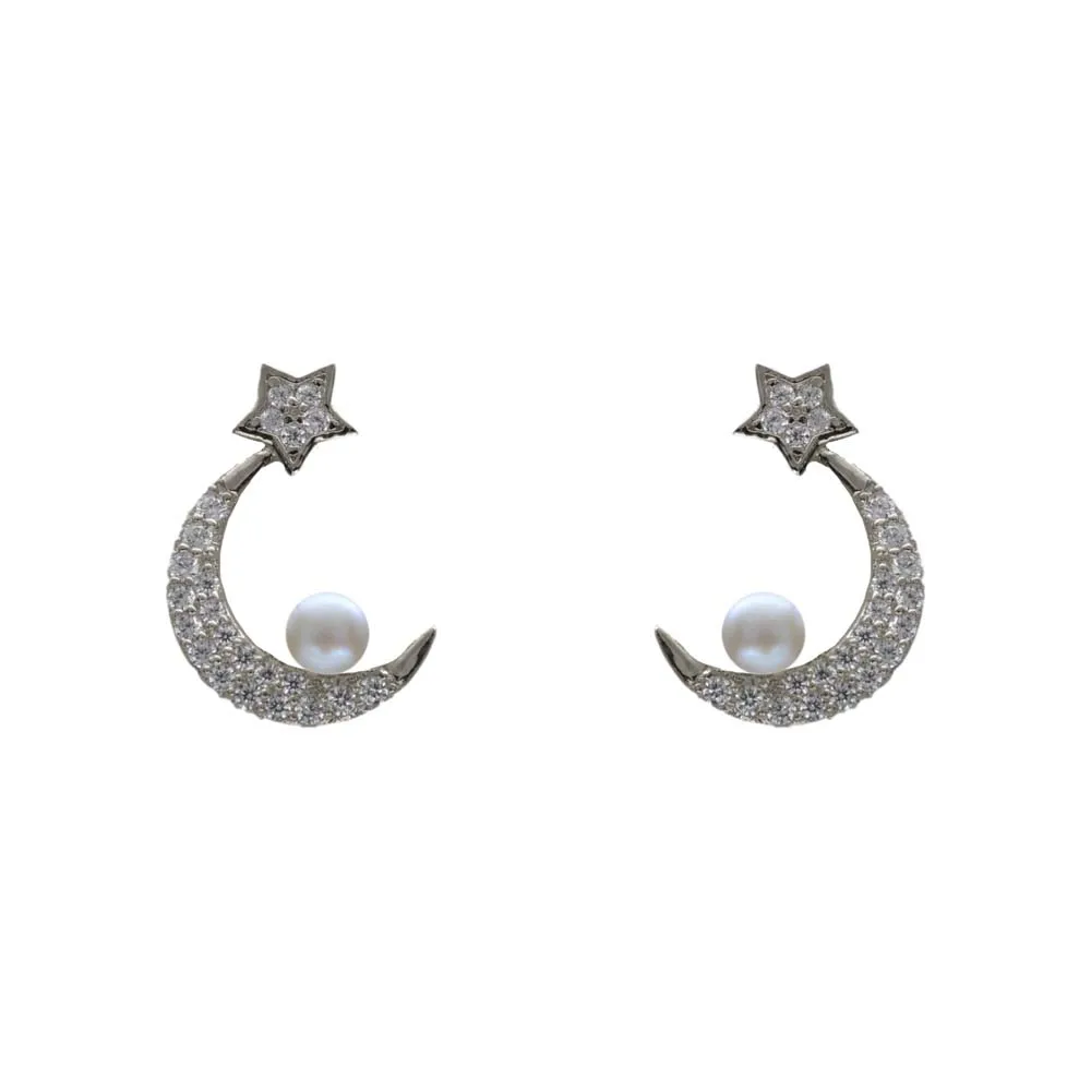 

2021 new 18K gold fashion temperament exquisite star moon freshwater pearl star with the same temperament earrings women