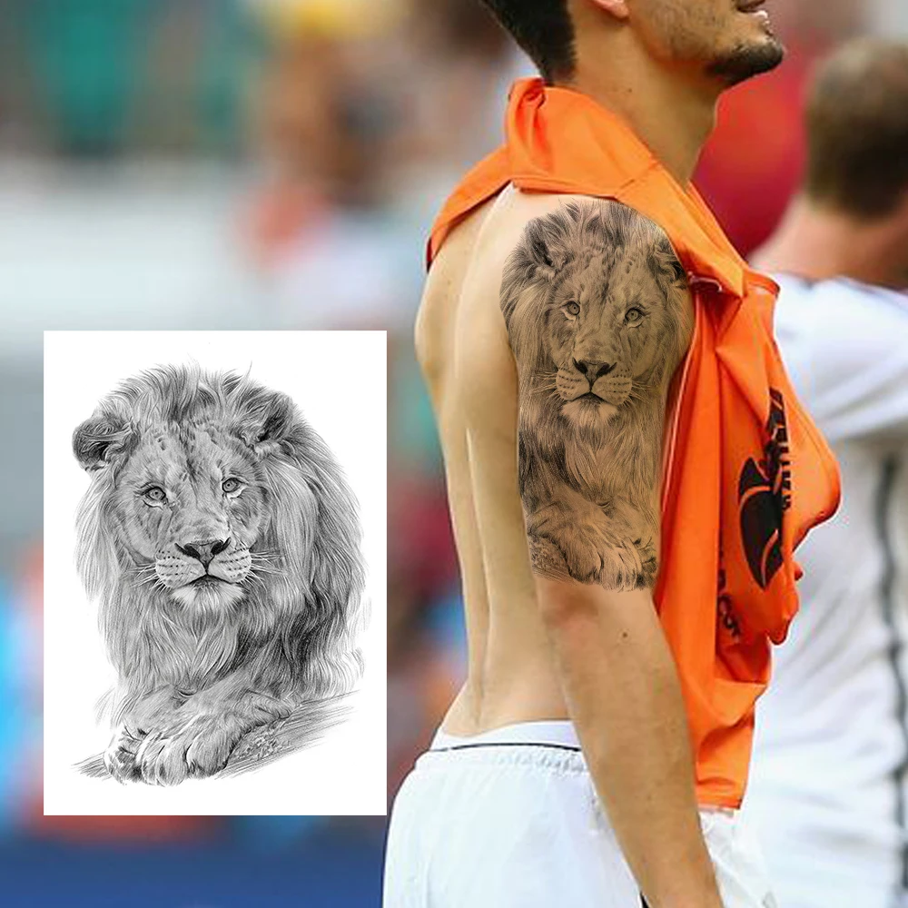 Водостойкие временные татуировки в виде черного льва для мужчин и взрослых 3D