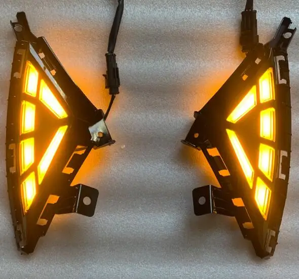 1Pair LED DRL For Hyundai Elantra 2020 2021 fog lamp Daytime Running Lights with Yellow Turn signal light Fog | Автомобили и