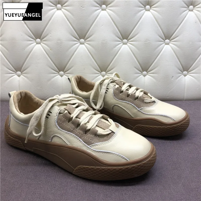 

Повседневная обувь из натуральной воловьей кожи на плоской подошве; Женские весенние винтажные кроссовки на плоской подошве со шнуровкой; ...