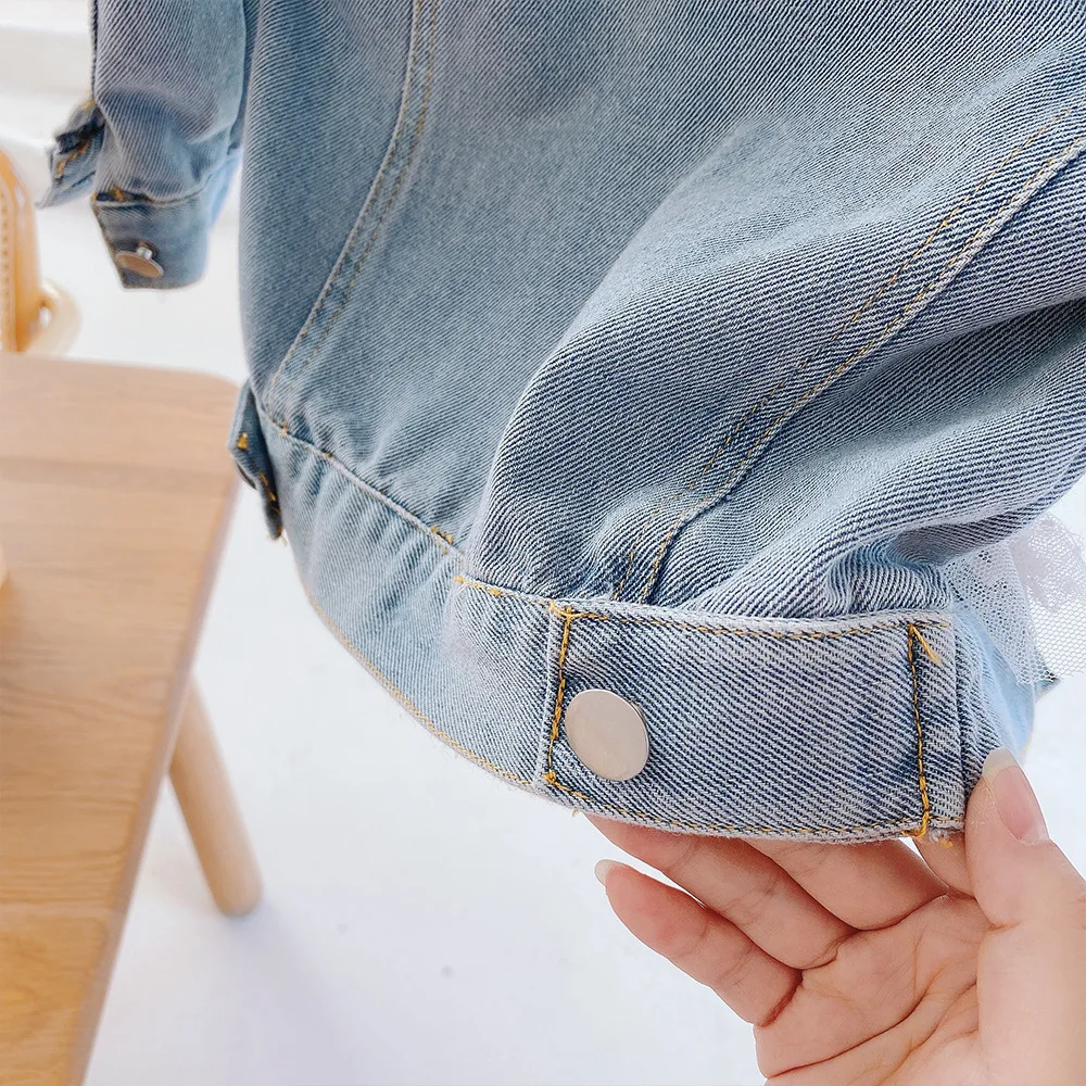 

MILANCEL 2021 Spring New Girls Coat Korean Long Sleeve Solid Lace Denim Jacket