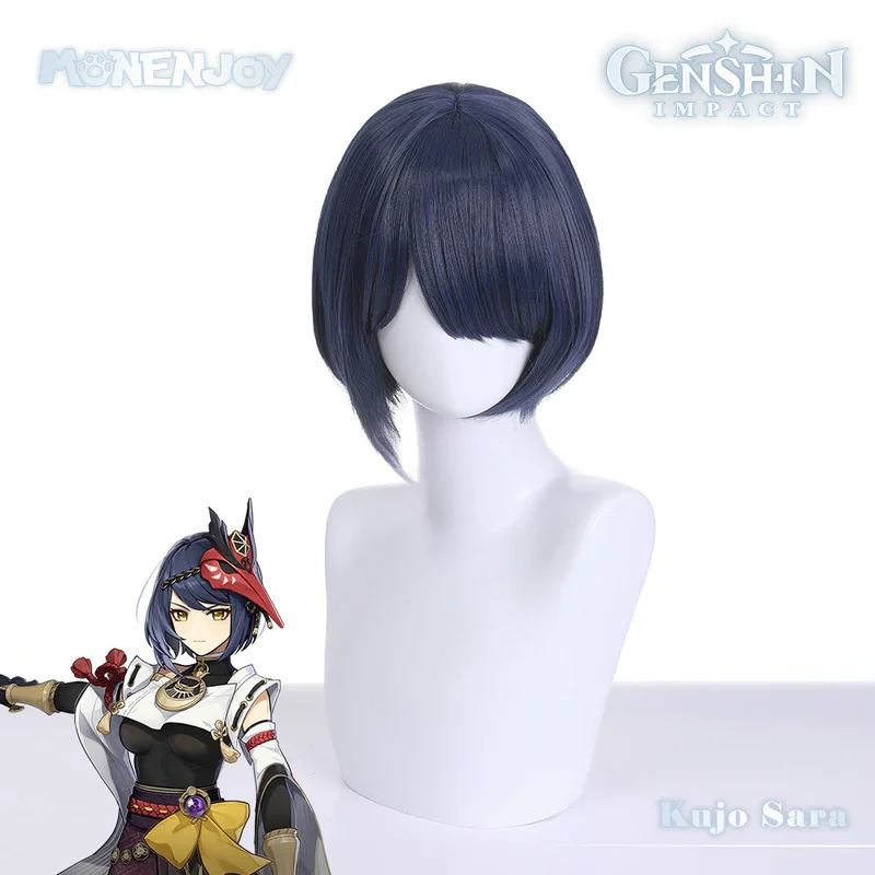 

Monenjoy Genshin Impact lnazuma Kujo Sara Cosplay Wig Dark Blue Cos Hair