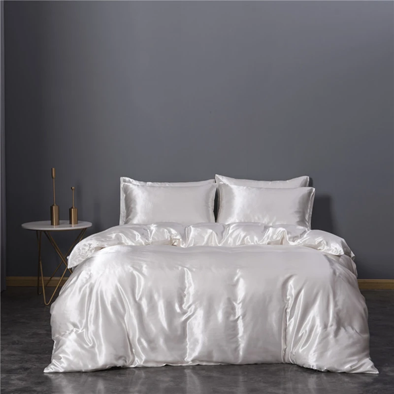 

Imitate Silk Duvet Cover Solid Satin Quilt Cover and Pillowcases Summer Soft Comforter Cover for Bedroom Queen King Bedding Set